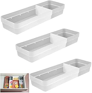 Kit 3 Organizador Gaveta Logic Com Divisória Multiuso Armário Plástico - Ou - Natural