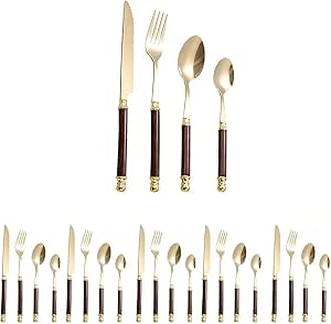 Conjunto de Talheres para Casa 24 Peças - Kit Completo em Aço Inoxidável com Facas, Garfos e Colheres Duplas