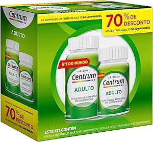 Centrum Adulto, Multivitamínico Diário, Suplemento Vitamínico com Vitamina B12, Vitamina C, Vitamina D, Vitamina E e Zinco, 90 Comprimidos