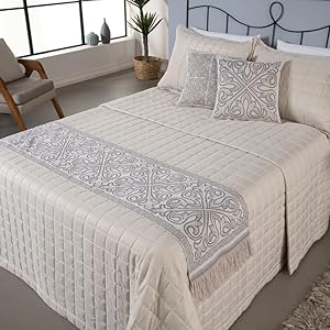 Kit 5 Pçs Peseira Cama Casal King e Almofadas Cheias Grécia Jacquard (Cáqui)