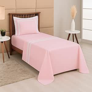 Jogo de Lençol Solteiro Percal 300 Fios 100% Algodão – 3 Peças – Toque Suave (cor-de-rosa)