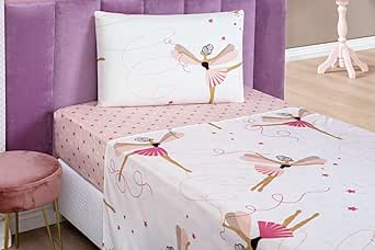 Jogo De Cama Lençol Bouti Kids Solteiro Infantil Com 03 Peças Estampado Bailarina