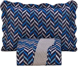 Kit Cobre Leito Colcha Solteiro 2 Peças Boutis Estampada Dupla Face Porta Travesseiro Aba Americana (Montreal Azul)