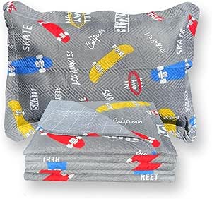 Kit 2 Peças Colcha Quarto Infantil Solteiro Para Meninos e Meninas Cobre Leito Dupla Face Matelado Lavável à Máquina Conforto e Elegância. (SKATE)