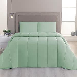 Kit Edredom Casal Malha 100% Algodão 04 Pçs Liso Dupla Face Com Viés (Verde Bebe)