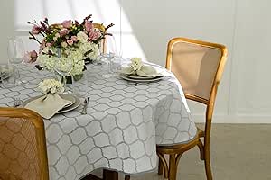Toalha Mesa Impermeável 4 A 6 Lugares 1,70m Jacquard Redonda (Marrocos Prata)