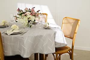 Toalha Mesa Impermeável 4 A 6 Lugares 1,70m Jacquard Redonda (Ondas Prata)
