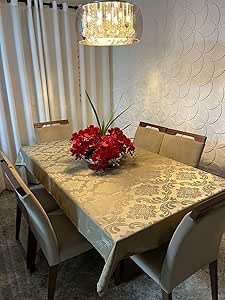 Toalha de Mesa Jacquard Luxo 6 Lugares 2,00x1,40 para Cozinha premium (caqui avelã)