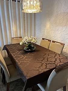 Toalha de Mesa Jacquard Luxo 6 Lugares 2,00x1,40 para Cozinha premium (marrom)