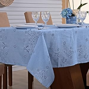 Toalha de Mesa Rustica Premium 1,40 M x 1,40 M, Tecido Linhão, Composição 65% Algodão e 35% Poliéster 4 Lugares (Ilha Madeira Azul)