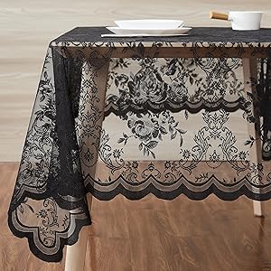 Warm Home Designs Toalha de mesa retangular preta 137 x 182 cm com design rosa inglesa para 6 a 8 convidados - Capa de mesa de jantar rústica