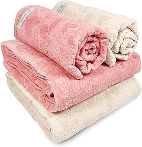 Jogo de Banho 4 Peças Romance Dohler Aveludada 100% Algodão Toalha Fio Penteado Coração Borboleta (Rosa 11033 / Bege)