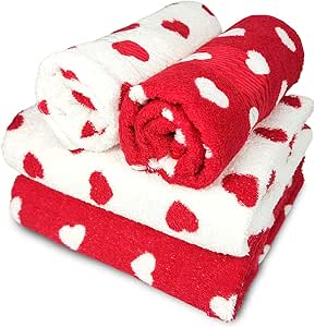Jogo de Banho Dohler Prisma 100% Algodão 4 Peças - Toalhas Estampadas Coração Bolinha Poá Toalha Macia Grossa Presente Kit (Vermelho)