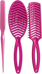 Kit 3 Escovas 1 Reta Rígida 1 Oval Rígida 1 Três Fileiras na cor Rosa