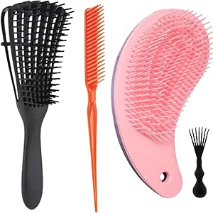 Kit Escova de Cabelo Polvo Cachos + Pente 3 Fileiras Fitagem Finalização + Escova Desembaraçadora Cerdas Longas Magica - RJI Utilidades