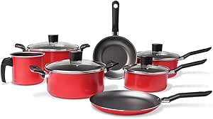 Jogo de Panelas 7 Peças Garlic Pro-flon Antiaderente Brinox - Vermelho