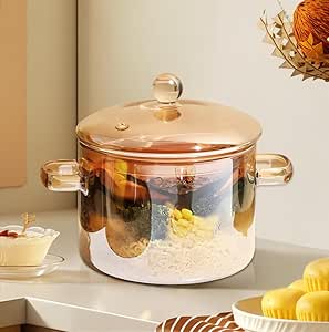 1.5L, Panela de Vidro, Panela de Vidro Que Vai Ao Fogo, Panelas de Vidro, Panela de Vidro Transparente com Tampa, Generic Panela de Vidro com Tampa, Panela de Vidro para Cozinhar, Âmbar