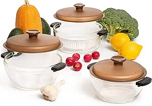 Moss & Stone Caçarola de vidro de 3 peças com coberta, conjunto de utensílios de cozinha duráveis de 2,6/1,5/1 litro, tigelas de vidro borossilicato, cofre para forno e microondas, assadeira de vidro