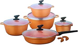 Conjunto de Panelas de Cerâmica Antiaderente Revestido de Granito 5 Peças Livre de PFOA Cozinha Saudável e Durável (Marrom)