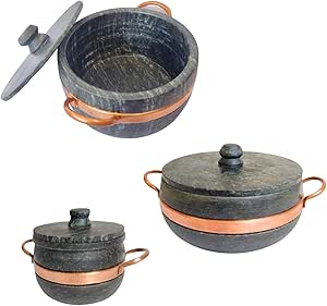 Kit Panelas Pedra Sabão 3 Pçs Artesanal Mantém Comida Quente