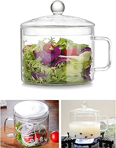 Panela de vidro – Panela de vidro transparente de 1,5 L, panela de vidro, panela de cozimento com tampa, alças fáceis de segurar, feita de forno, micro-ondas, segura para macarrão, sopa, leite, chá