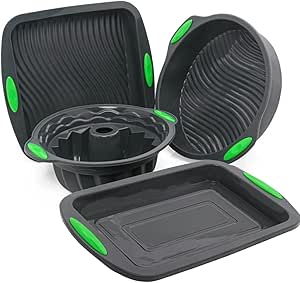 Jogo 4 Assadeira Premium Forma de Silicone para Forno air fryer com Alça de Bolo Pães Doces e Pudim