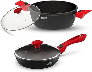 ICHEF POLISHOP Panelas Ultra Family Size 24cm e Sauté Petit 20cm com Tampas de Vidro Vermelha