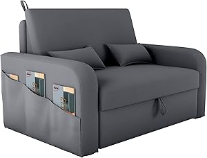 Sofá Cama de Casal 2 Lugares com Baú Aconchegante (Chumbo)