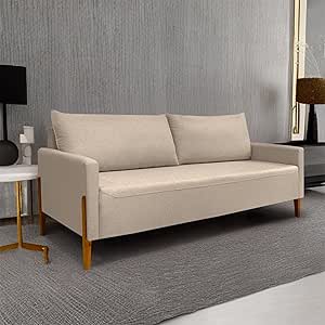 Sofá Elegance 2 Lugares 1,40m Linho Bege Clean Moderno Recepção Consultório
