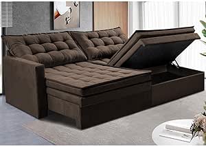 Sofá Sem Caixa Retrátil Baú 1,80m Cama Inbox Secret Suede Velusoft Café