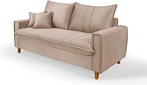 Sofá Living com Bau Multiuso 3 Lugares Suede Pes em Madeira