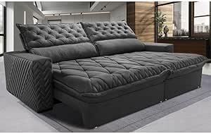 Sofá Retrátil e Reclinável 3,15m Molas Ensacadas Cama Inbox Spazus com Bordado 3d Velusoft Cinza