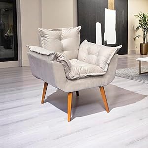 Poltrona Alice Decorativa Para Sala Cadeira Reforçada Para Recepção Sala De Espera Consultório Escritório Pé Castanho - Clique & Decore (Bege)