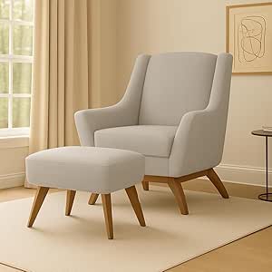 Poltrona Dekorien Juliet Premium Linho com Puff (Linho Cru)