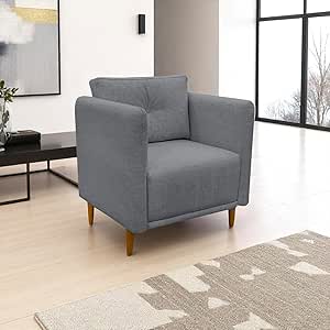 Poltrona Decorativa Luxo Para Sala Recepção Consultório Aviv Linho Premium (Cinza)