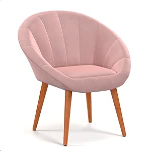Poltrona Sala Decorativa Sofia Veludo Rosa Pés Palito Castanho