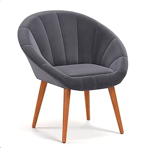 Poltrona Sala Decorativa Sofia Veludo Cinza Pés Palito Castanho