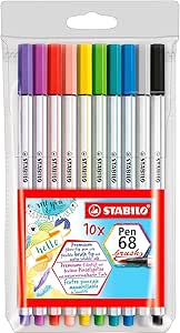 Caneta Brush Premium – STABILO Pen 68 brush – Estojo com 10 unidades – Em 10 cores