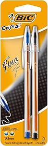 BIC, Caneta Esferográfica Escrita Fina, Cristal Fina, Azul e Preta, 2 Unidades