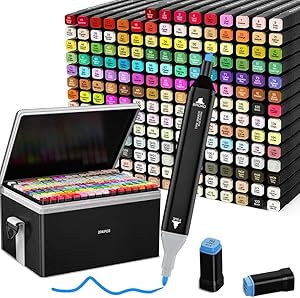 Genérico - Conjunto de Marcadores de Álcool Ponta Dupla 204 Cores, Ponta Fina e Cabeça Chanfrada, Multicolorido, Álcool, Ambidestro, Para Crianças e Adultos, Desenho, Colorir, Esboço, Ilustração