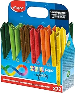 Maped - Lápis de cor School'Peps Infinity – 100% chumbo, 100% utilizável – Zero desperdício – sem afiar – dura muito tempo – Forma triangular ergonômica – Pacote escolar com 72 lápis