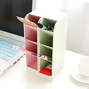 Kit Organizador De Mesa Porta Lápis Caneta 4 Divisórias Multiuso, Horizontal e Vertical - Plástico Colorido - 3 Unidades (Rosa)