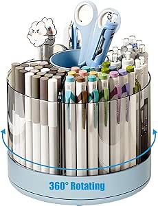 Porta-canetas com rotação de 360 graus, porta-lápis de 6 slots para mesa, organizadores de mesa e acessórios para material de escritório, caixa de armazenamento de materiais de arte para escritório